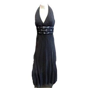 Whimsy Summer Elegance Maxi Halter Dress Size 10 Black Polka Dot Cocktail